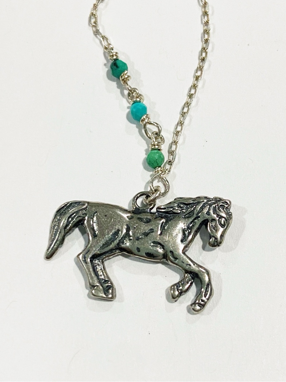 Sterling Silver Horse Pendant Necklace with Turquoise Beads